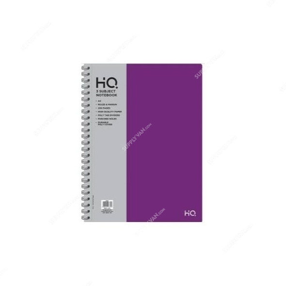 Navneet HQ 3 Subject Notebook, NAV85829, A4, 100 Sheets, Purple