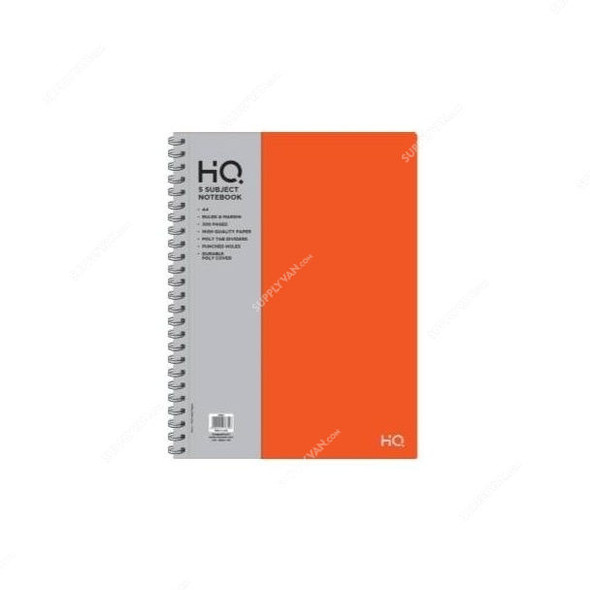 Navneet HQ 5 Subject Wiro Notebook, NAV85832, A4, 150 Sheets, Orange