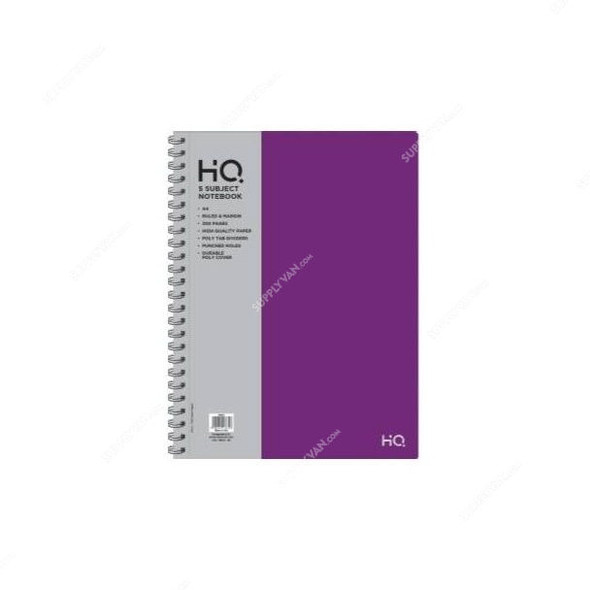 Navneet HQ 5 Subject Wiro Notebook, NAV85833, A4, 150 Sheets, Purple
