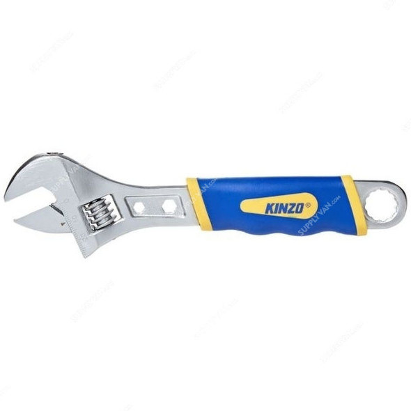 Kinzo Adjustable Wrench, 8 Inch, Yellow and Blue