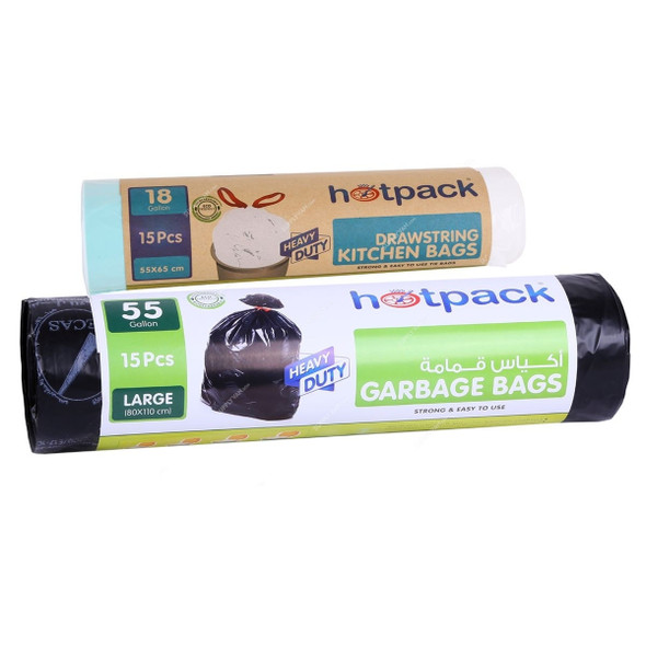 Hotpack Garbage Bag W/ Free 15PCS Kitchen Bag, ROGBR80110TBWR5565, 80 x 110CM, Black, PK15