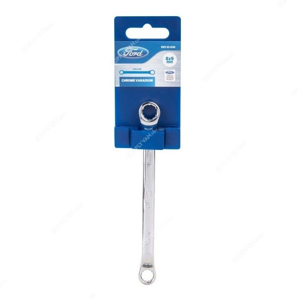 Ford Double Ring Spanner, FHT-EI-038, 8 X 9MM, Silver