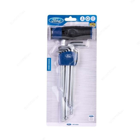 Ford T-handle Ball Point Hex Key Set, FHT-H-0034, Silver, 9PCS