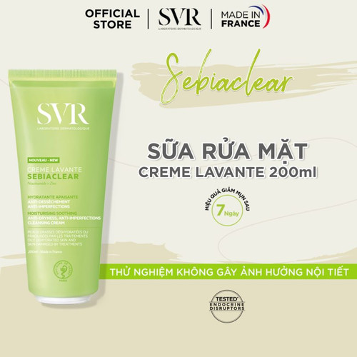 SVR Sebiaclear Creme Lavante 200ml-Kem Rửa Mặt Làm Sạch Da Dịu Nhẹ Cho Da Mụn 200ml.