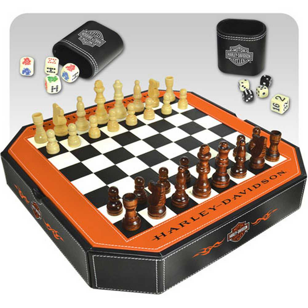 HarleyDavidson® 4 in 1 Game Set Checkers, Chess, Backgammon, Dice