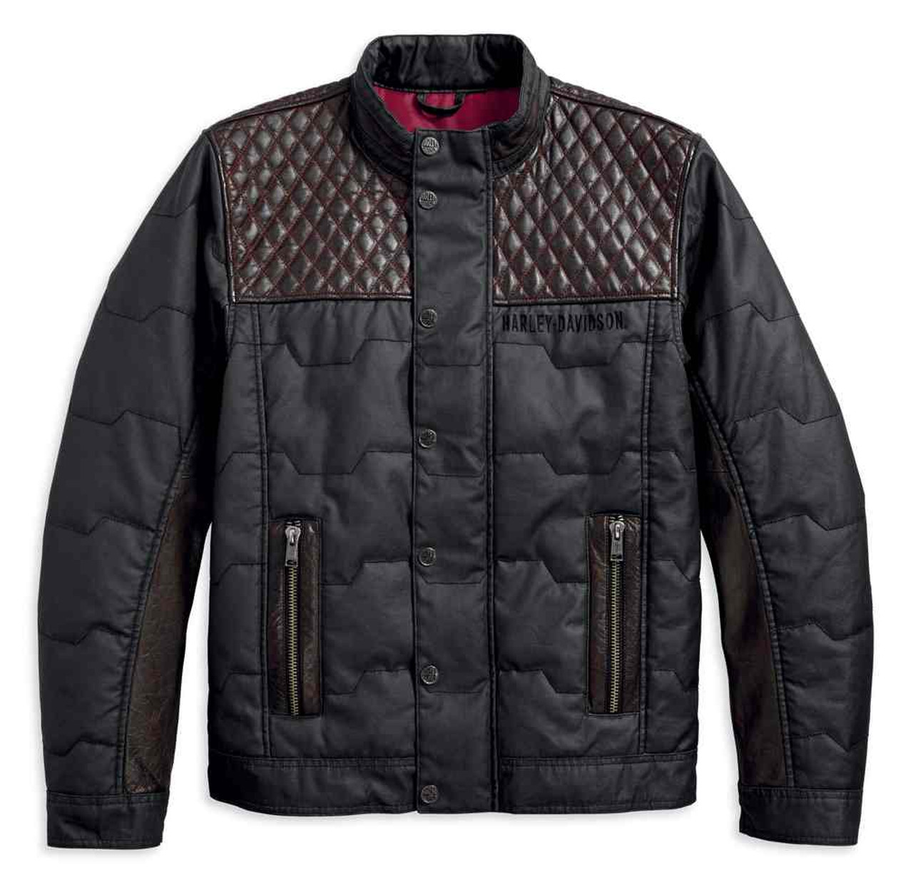 HarleyDavidson® Men's Quilted Red Leather Accent Jacket, Black 97441