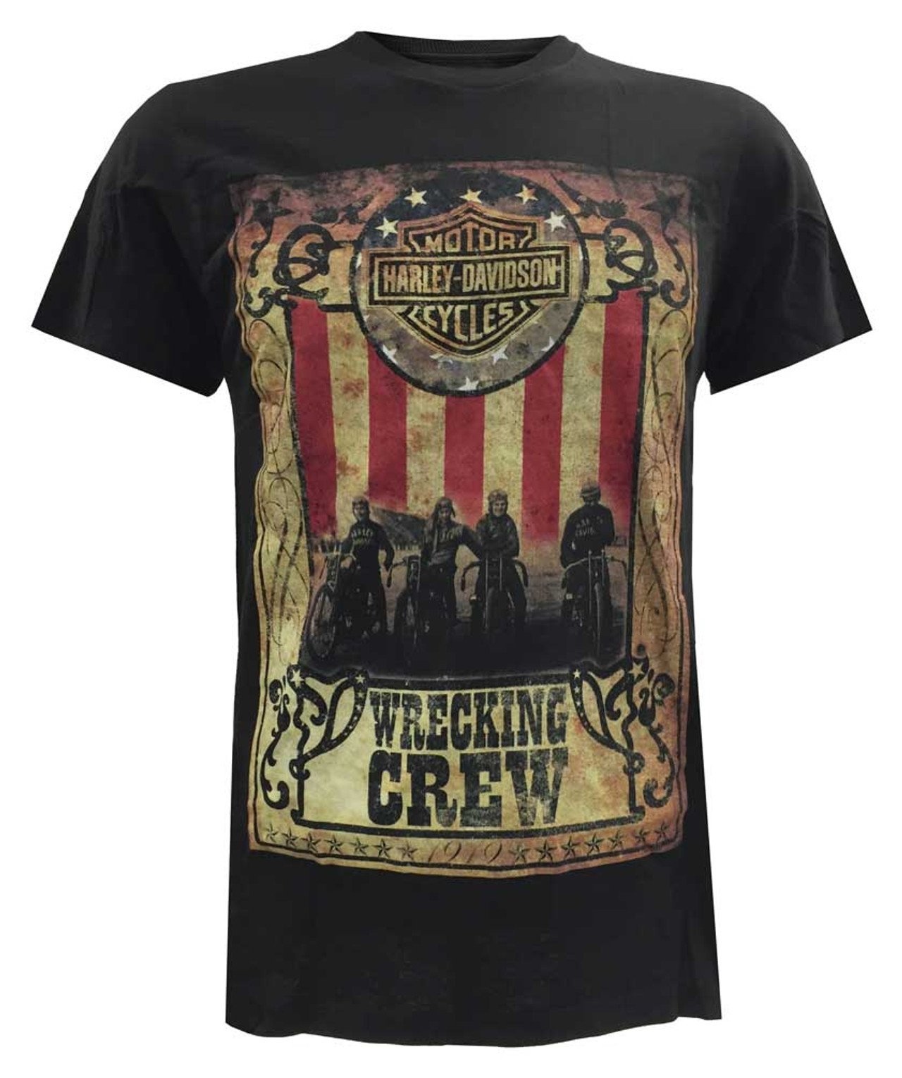 Harley Davidson® Mens T Shirt Vintage Wrecking Crew Poster Short Sleeve Black Wisconsin 