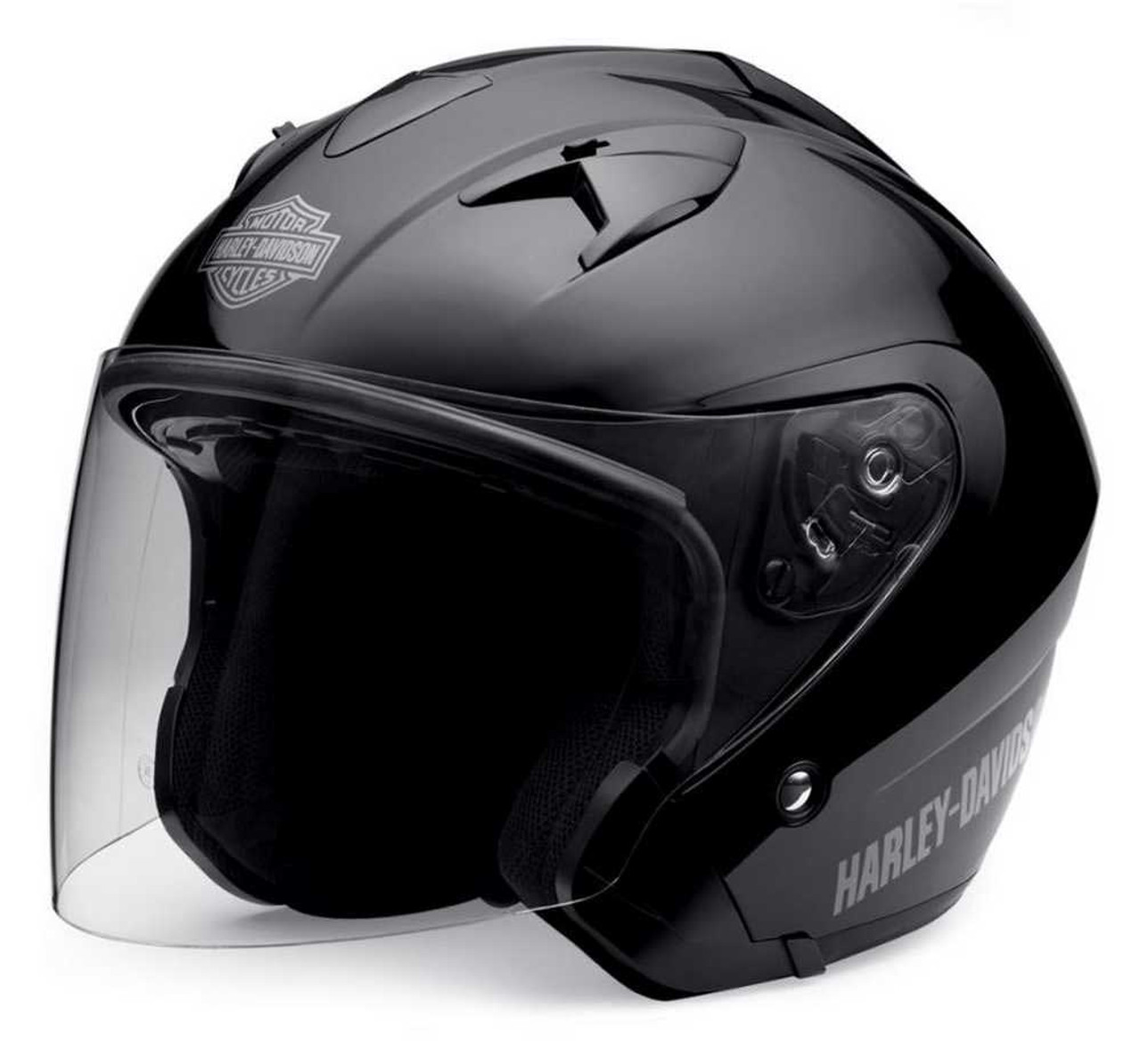 VEGA X390 OPEN FACE HELMET WITH 3 SNAP VISOR AND DROP-DOWN SUNSHIELD -  GLOSS BLACK