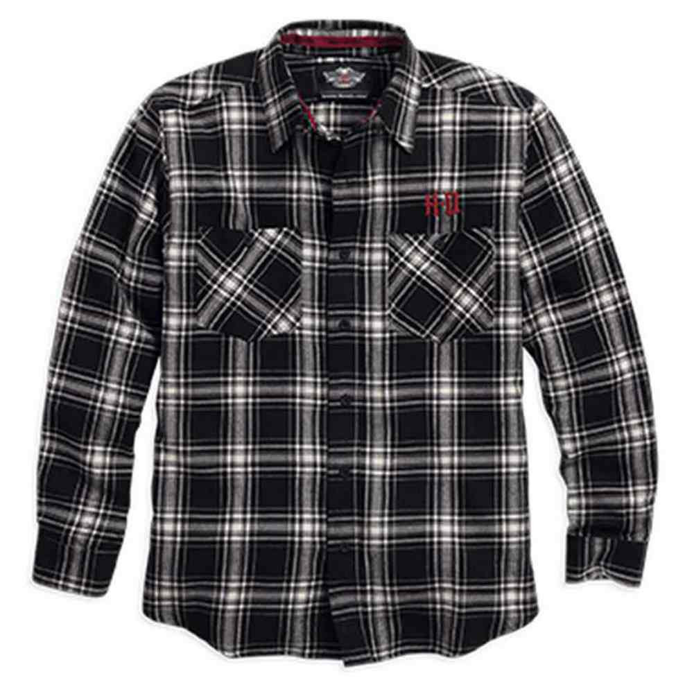 Men's Cotton Flannel Plaid Shirt, Black 