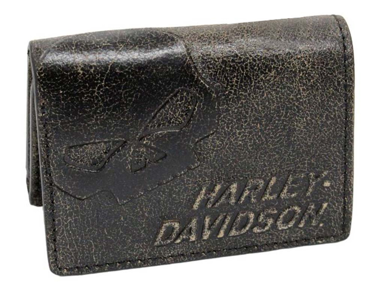 Harley-Davidson® Men's Burnished Tri-Fold Skull Wallet Leather  BM2647L-TanBlk