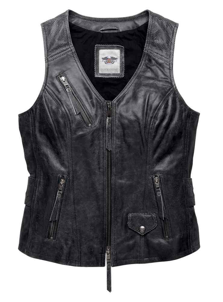 Harley-Davidson® Women's Distressed Dust Rider Leather Vest, Black