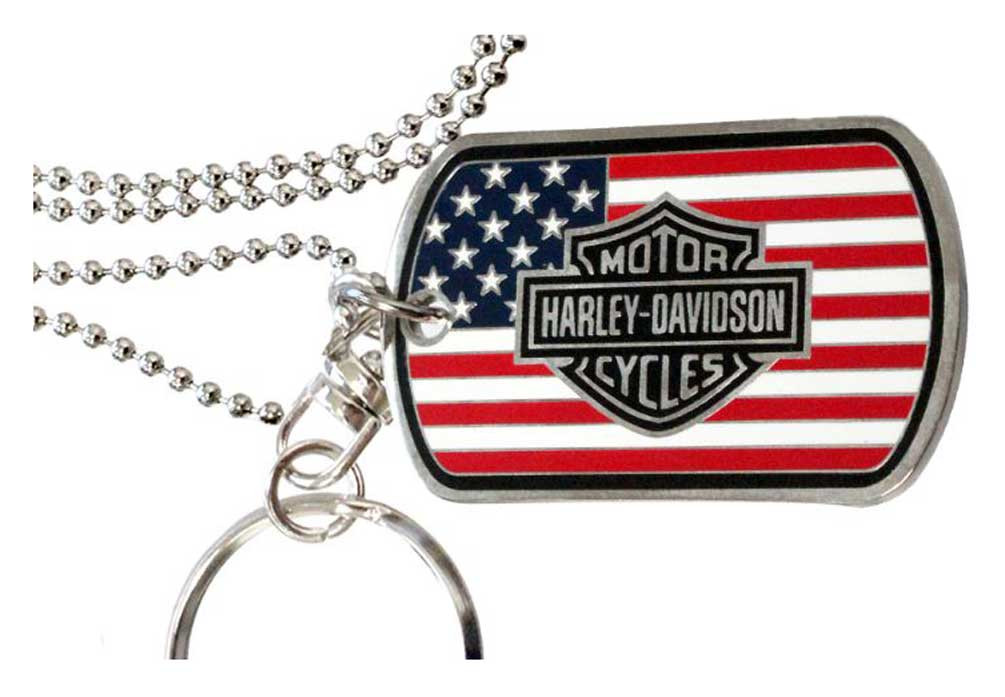 Harley-Davidson® Military Flag Bar & Shield Dog Tag, Chain & Key
