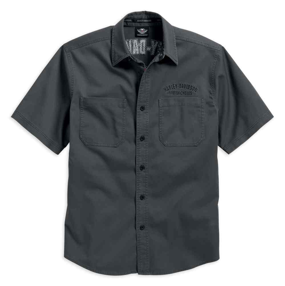 Harley-Davidson® Men's Flames Woven Shirt Short Sleeve, Grey