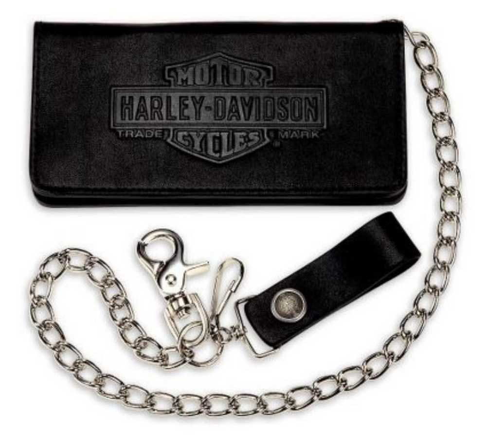 は*ん様 HARLEY-DAVIDSON 三つ折り財布 レザー ヴィンテージ ビ Harley Davidson Men's Bar & Shield Bifold Wallet W/Chain Black