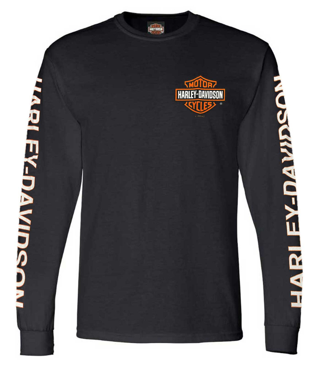 Harley-Davidson® Men's Long Sleeve Orange Bar & Shield Black Shirt