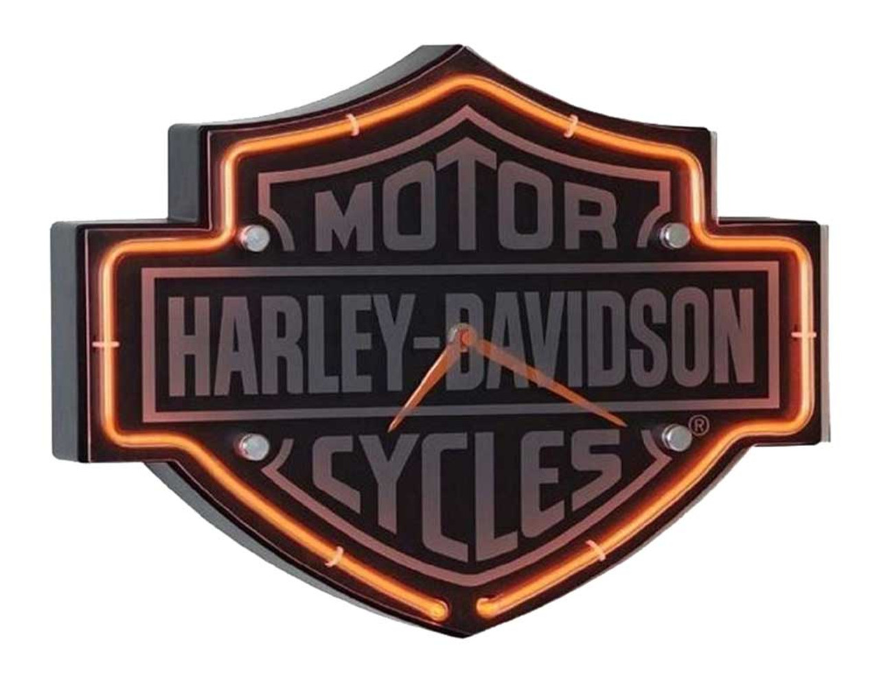 Harley-Davidson® Etched Bar & Shield Shaped Neon Clock, Orange