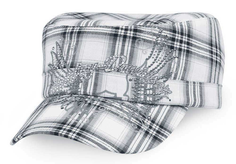 Harley-Davidson® Womens Plaid Rhinestone Flat Top Biker Cap Hat