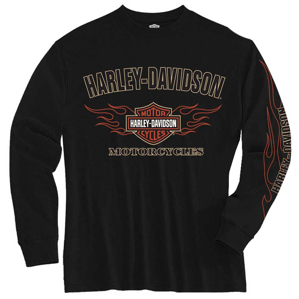 Harley-Davidson® Big Boys' Tee, Long Sleeve Flaming Bar & Shield