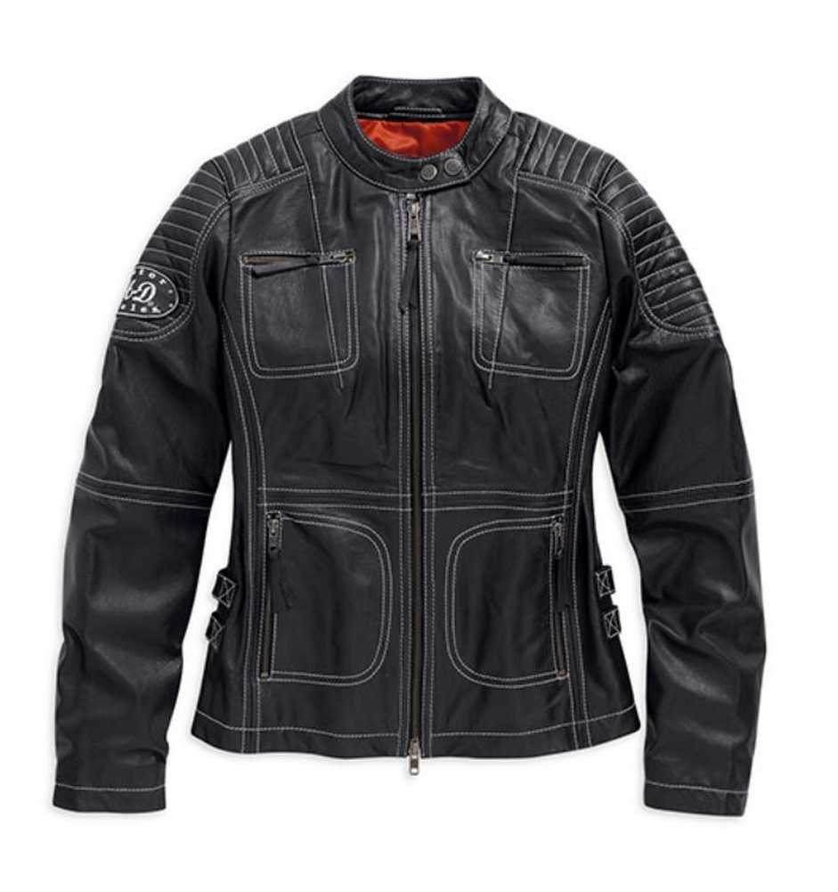 Harley-Davidson® Women's Agitator Leather Jacket, Black/White