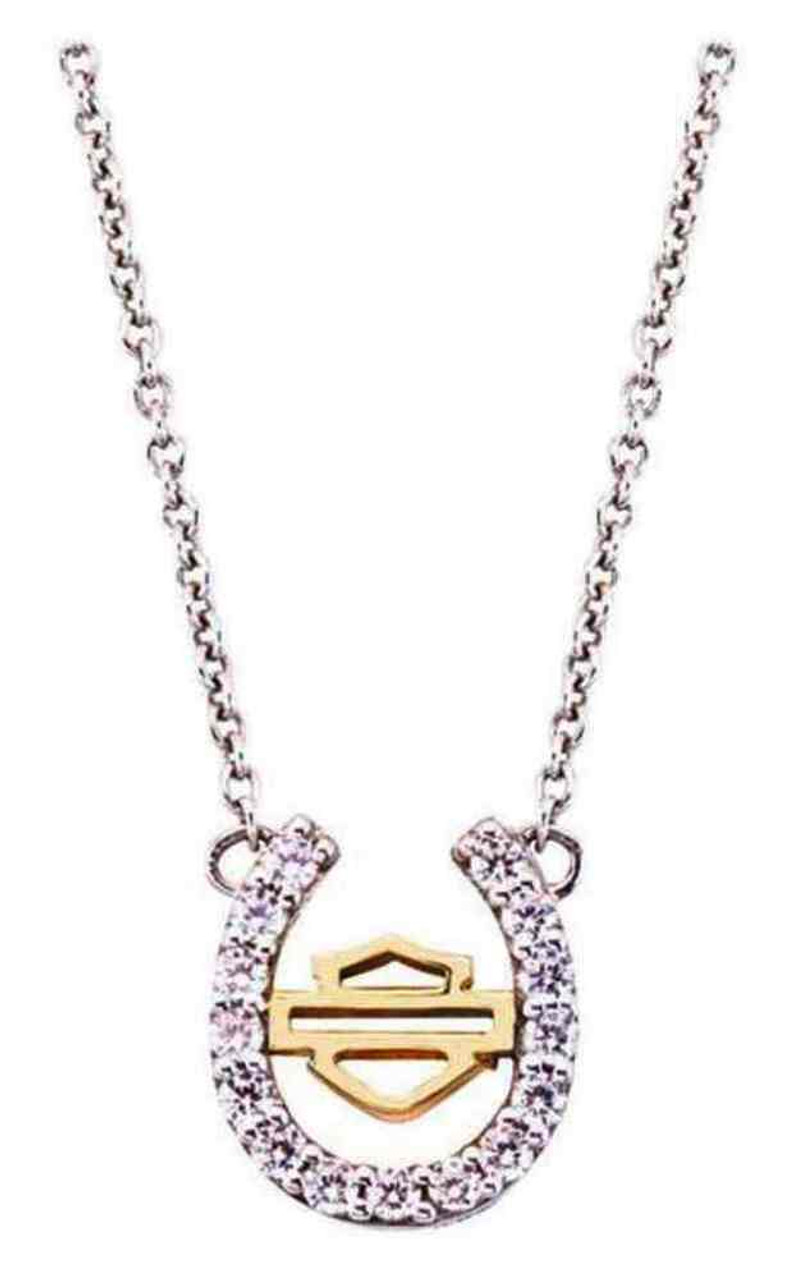 Harley-Davidson® Women's Crystal Horseshoe Necklace, Gold
