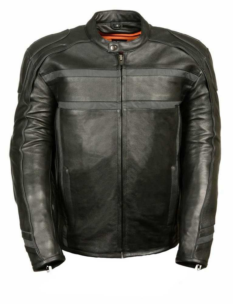 ◆BACKBONE MELTON MOTORCYCLE JACKET 馬革 Milwaukee Leather Men's Reflective Band & Piping Scooter Jacket