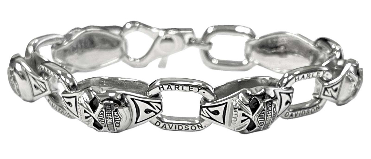 Harley-Davidson® Men's Steel Skull Link Bracelet 9 Inch HSB0003/9