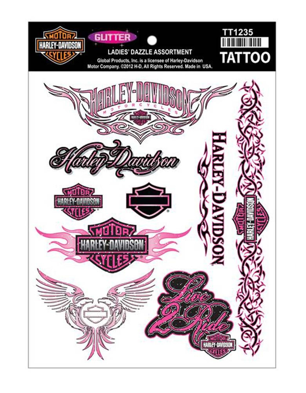 HarleyDavidson Womens Dazzle Glitter Pink Temporary Tattoo Sheet TT1235   Wisconsin HarleyDavidson