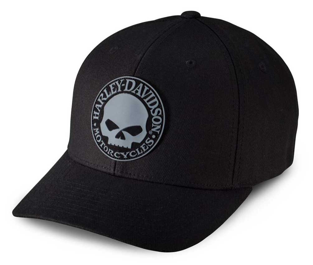 Harley-Davidson® Men's Rubber Skull Patch Stretch Cap Hat, Black