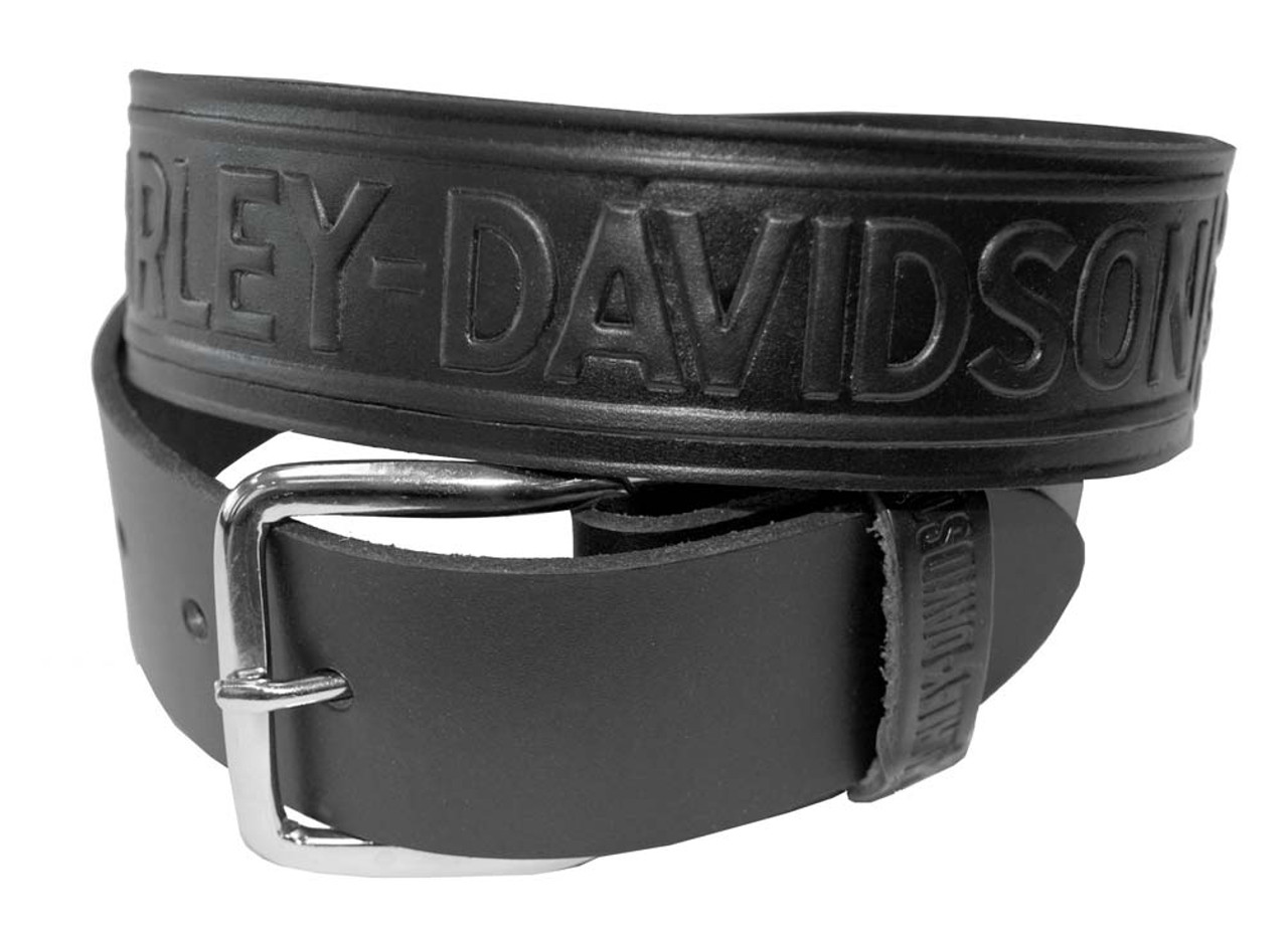 Harley-Davidson Men's Embossed Crosswind Leather Belt, Black