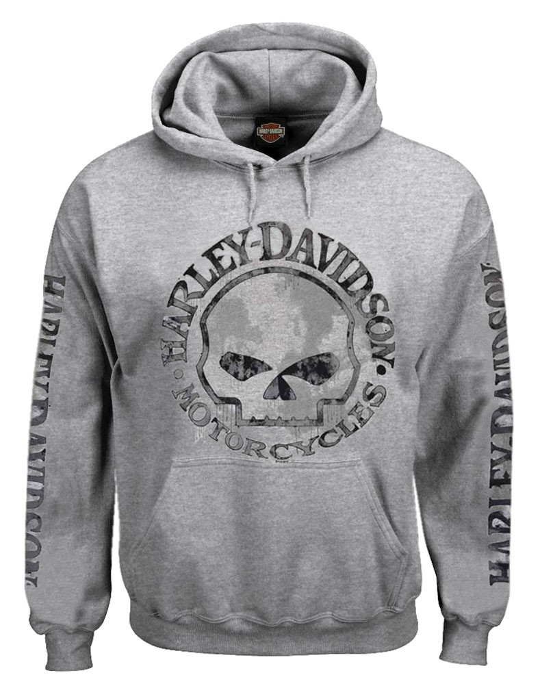 Harley-Davidson® Men's Hooded Sweatshirt, Willie G Skull, Gray