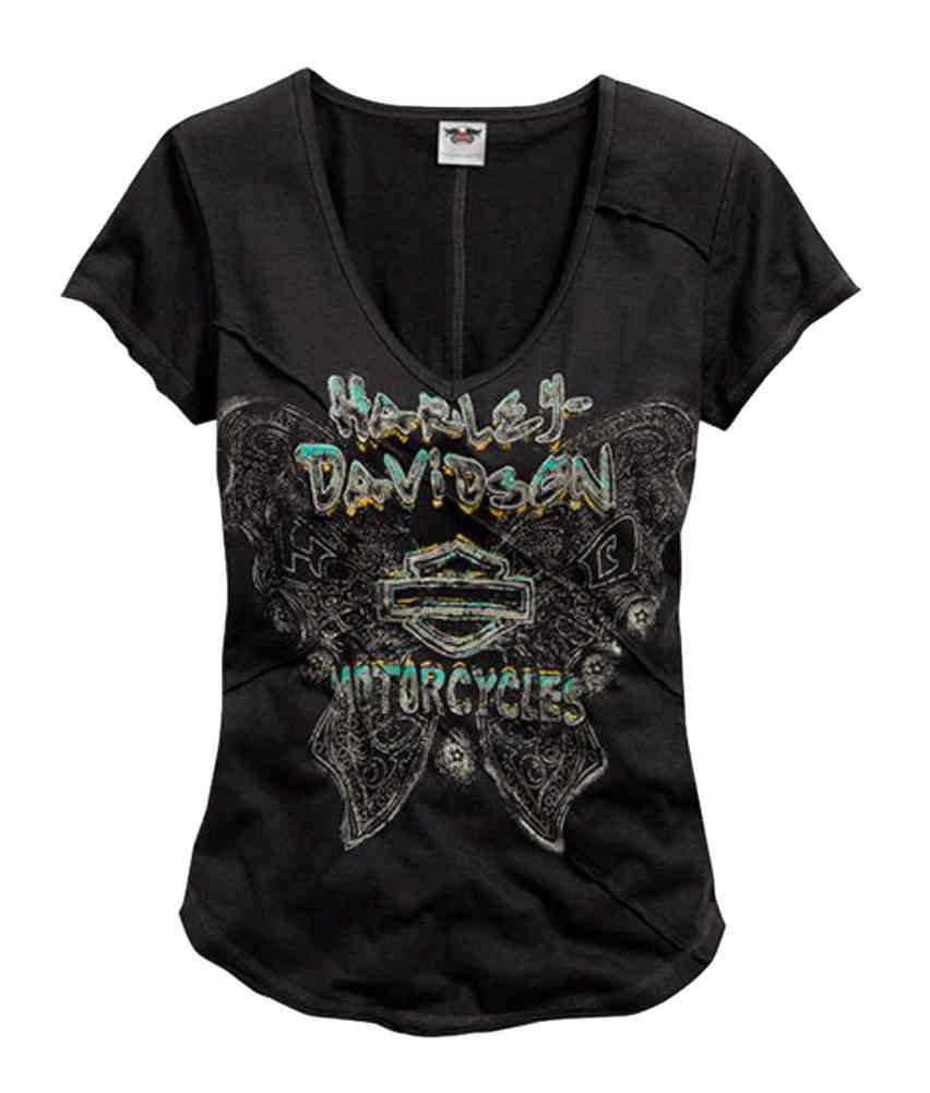 Harley-Davidson レディース　98343-15VW Mサイズ Harley-Davidson® Women's Tee, Butterfly V-Neck Short Sleeve, Black