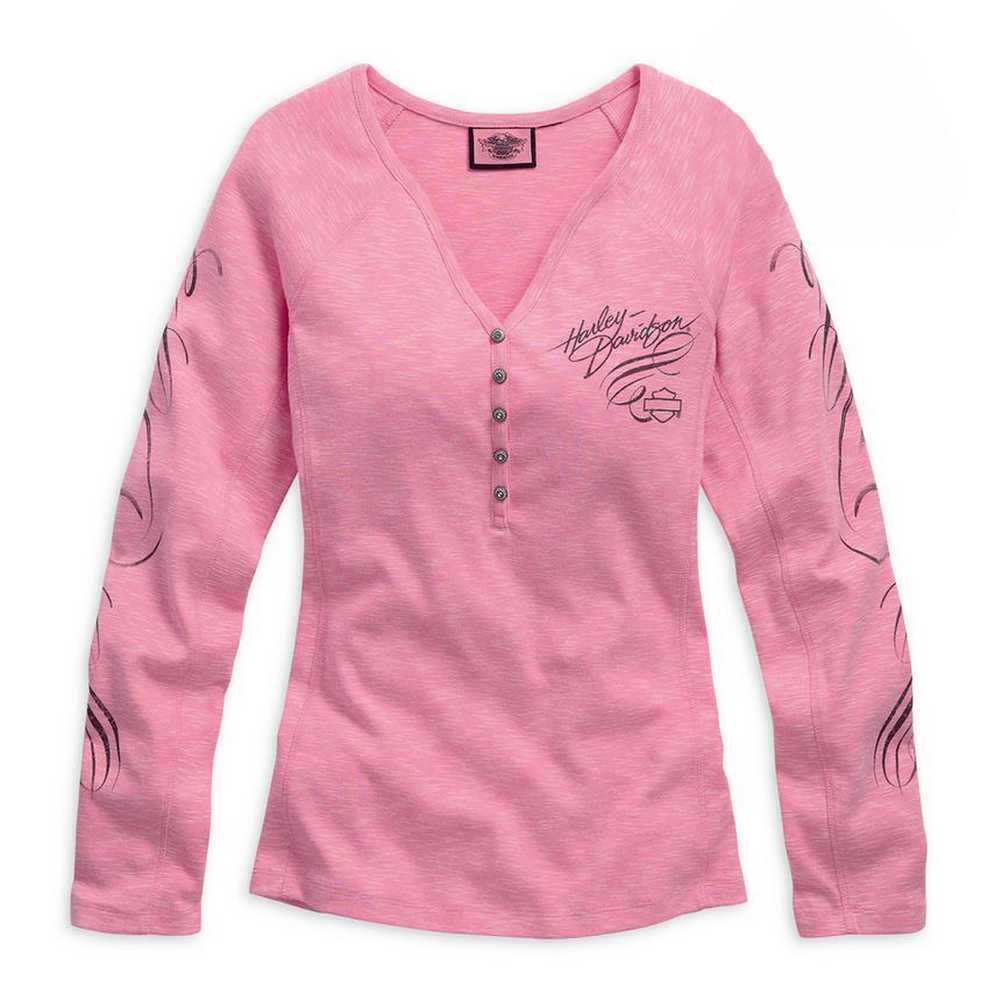 Harley-Davidson® Women's Pink Label L/S Henley Tee T-Shirt Pink