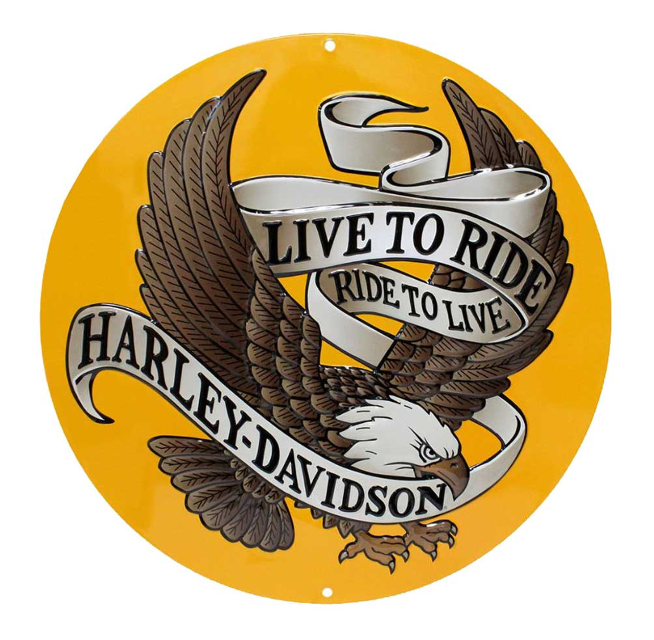 Harley-Davidson® Round Tin Sign, Live To Ride, Ride To Live Eagle Gold  2010231