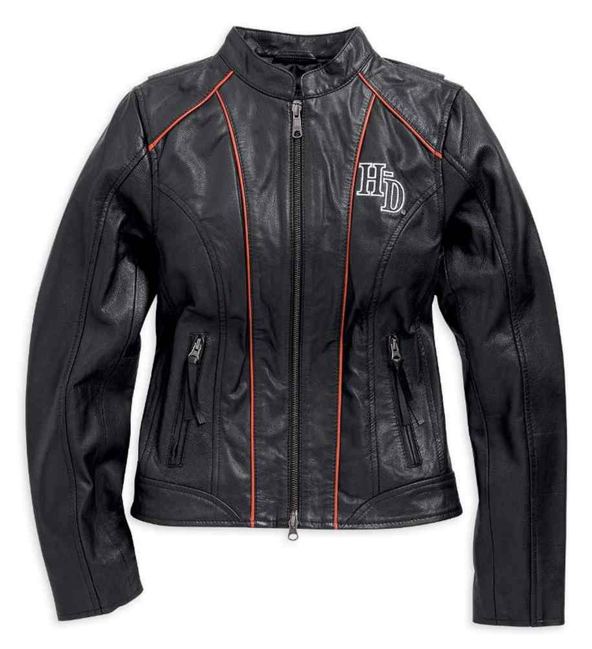 Harley-Davidson® Women's Epoch Leather Jacket, Black/Orange/White.  98085-15VW