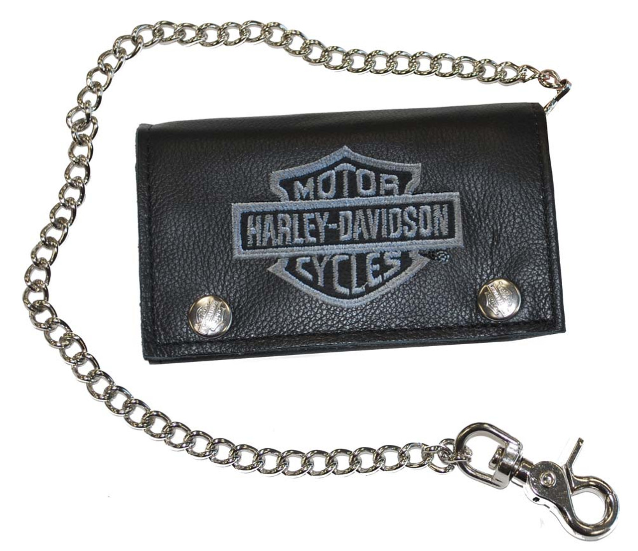 CLASSIC LEATHER LINE’ WALLET Harley-Davidson® Men's Embroidered XL Tri-Fold Chain Wallet