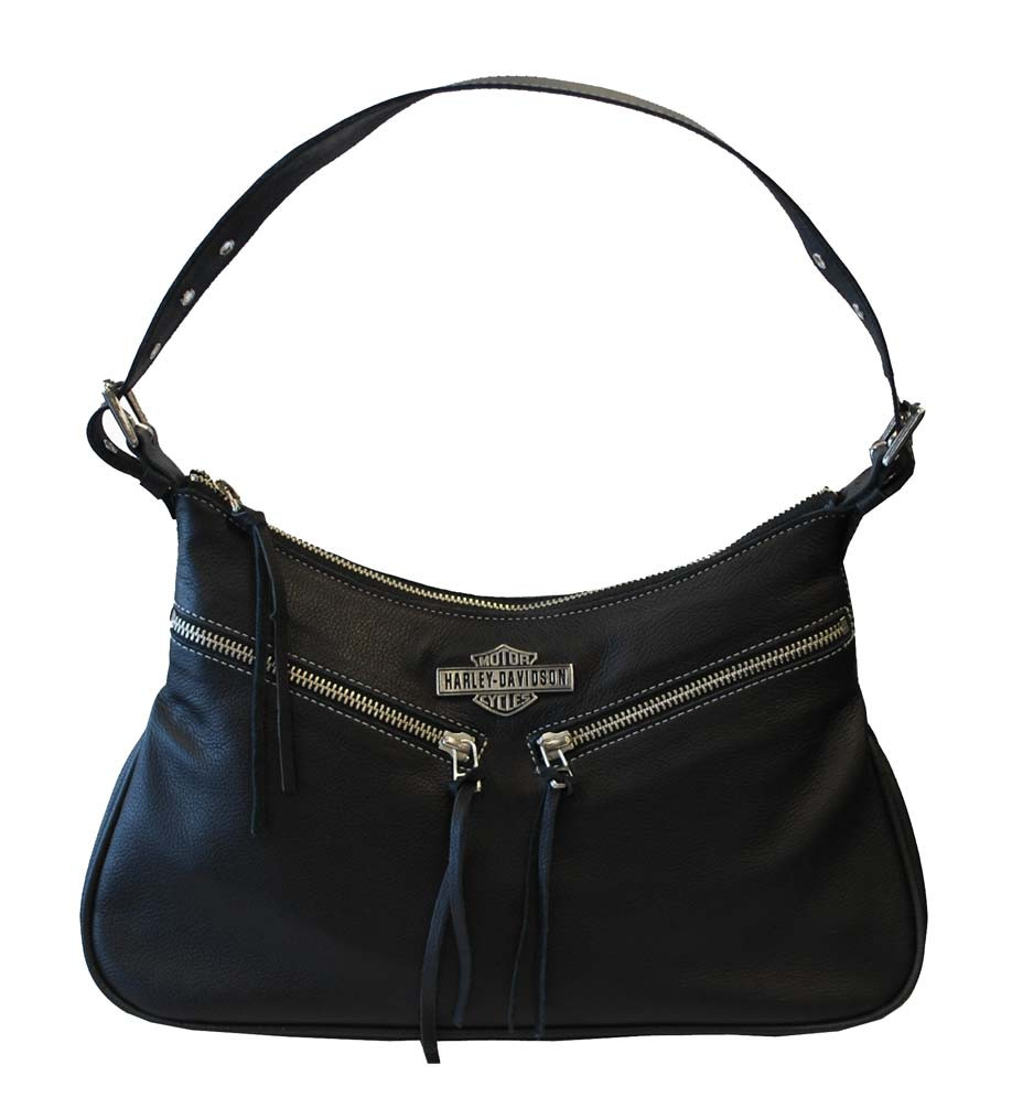 Harley-Davidson® Women's Double Zipper Shoulder Bag Black Leather