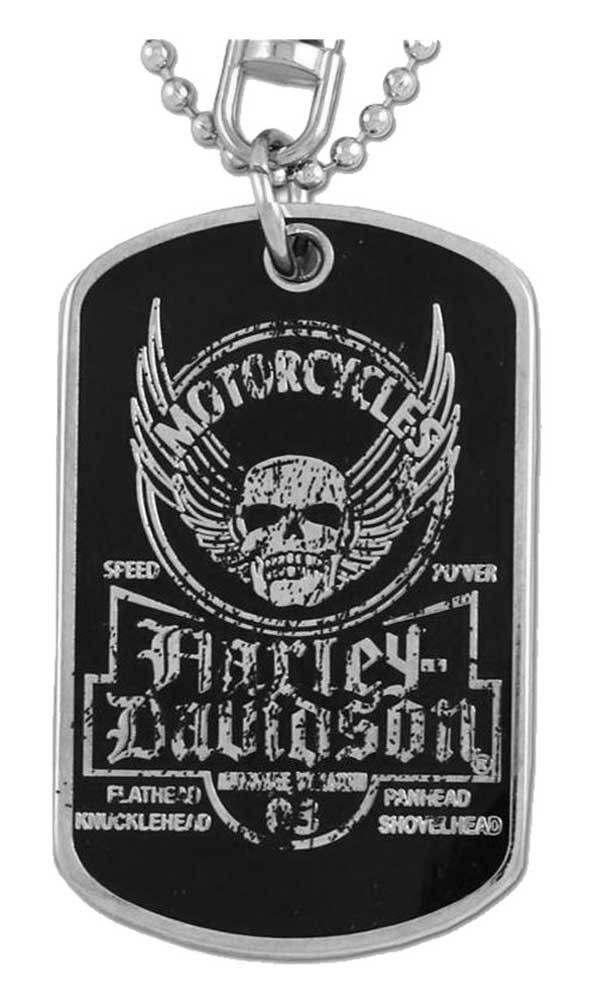 Harley-Davidson® Dog Tag, Winged Skull Distressed Chain/Keychain
