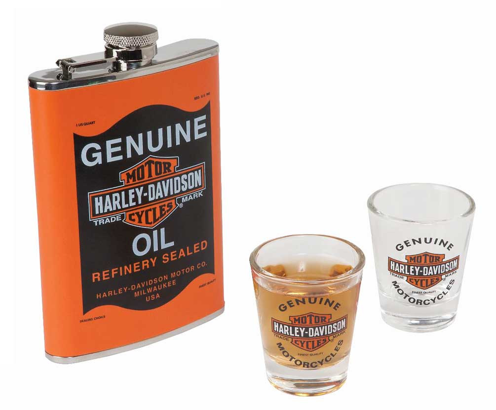 Harley-Davidson® Genuine Oil Can Hip Flask & Shot Glass Gift Set