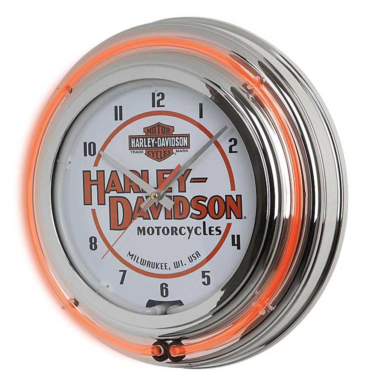 Harley-Davidson® Motorcycle Double Neon Bar & Shield Clock, Orange Neon  HDL-16623