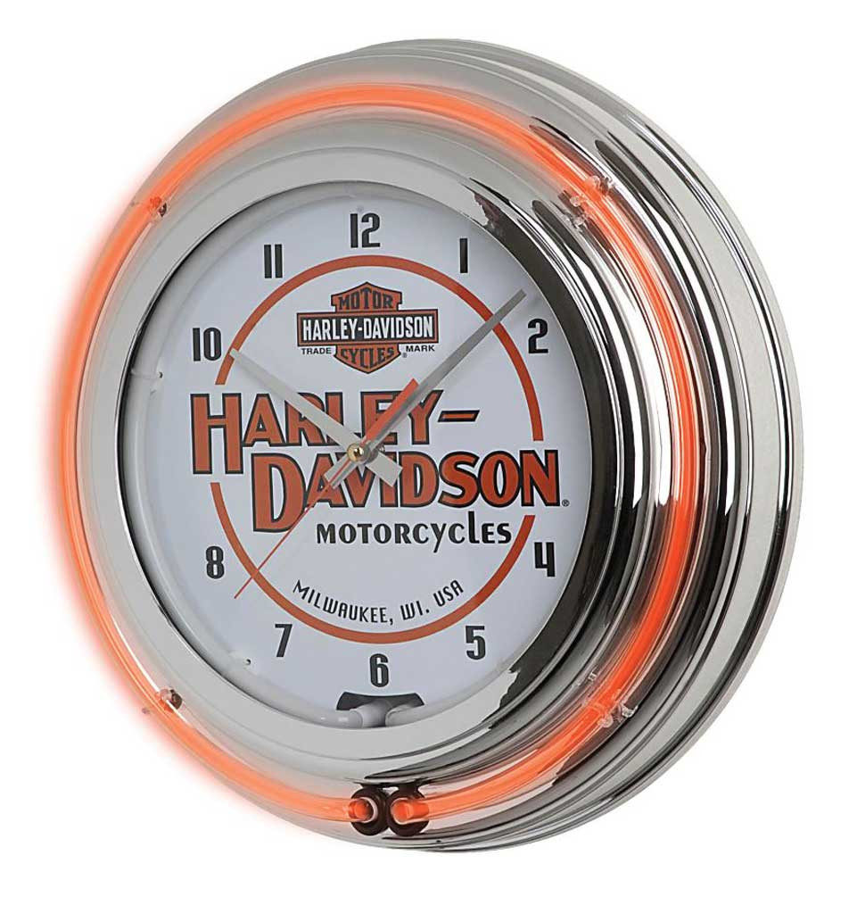 Harley-Davidson® Motorcycle Double Neon Bar & Shield Clock, Orange