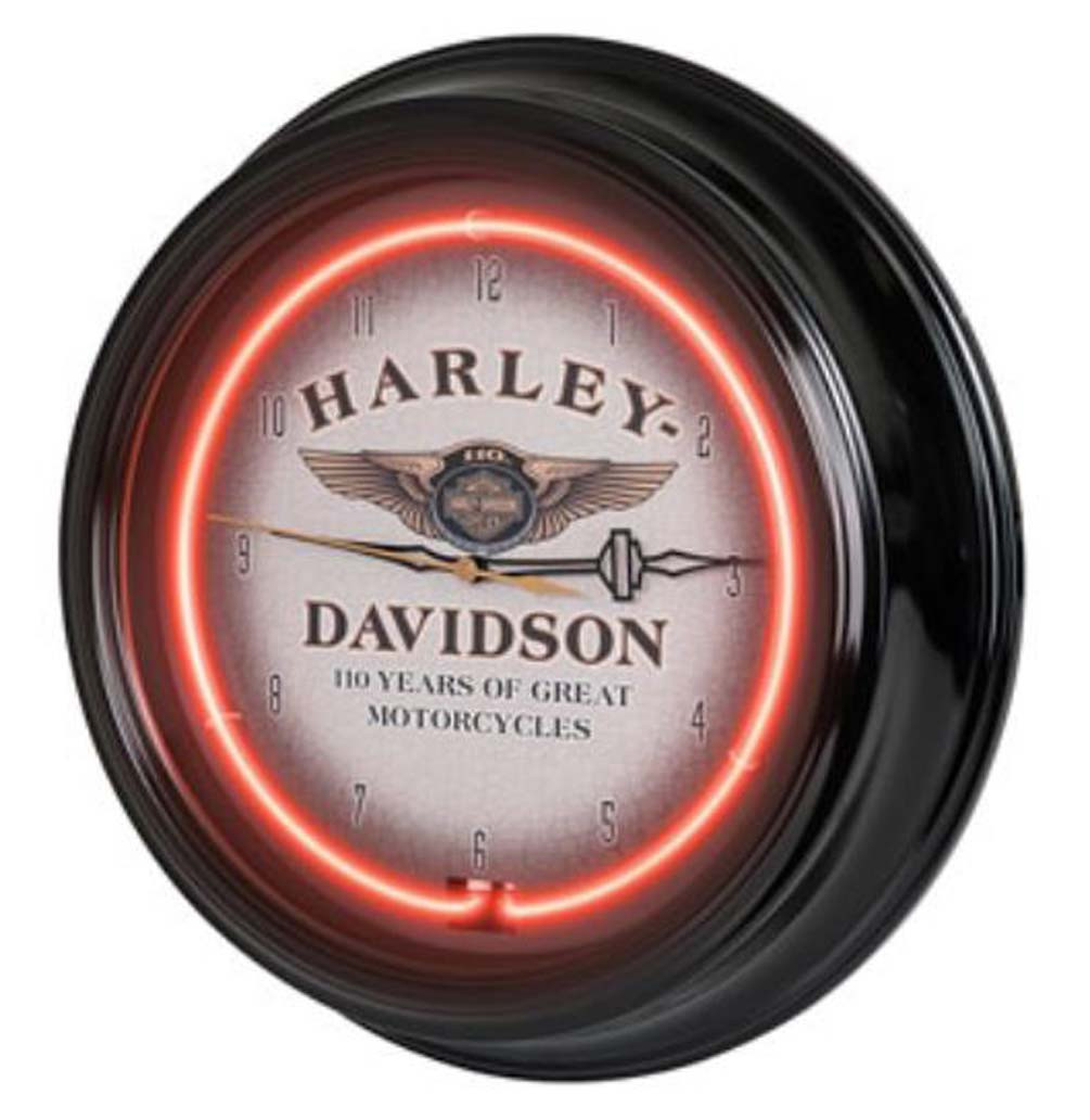 Harley-Davidson® 110th Anniversary Bar & Shield Red Neon Clock HDL