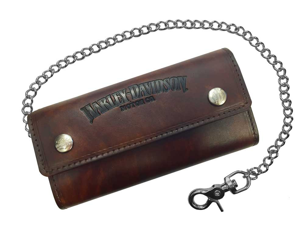 は*ん様 HARLEY-DAVIDSON 三つ折り財布 レザー ヴィンテージ ビ Harley Davidson Men's Bar & Shield Bifold Wallet W/Chain Black