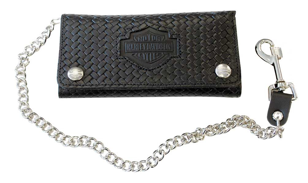 Harley-Davidson® Men's Large Basket Weave Biker Chain Wallet Black