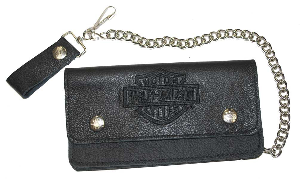 Harley-Davidson レザー ウォレットチェーン 黒 Harley-Davidson® Mens Embroidered Bar & Shield Biker Chain Wallet