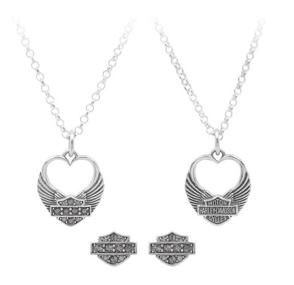 Harley-Davidson® Womens Winged Heart Necklace & Earrings Gift Set
