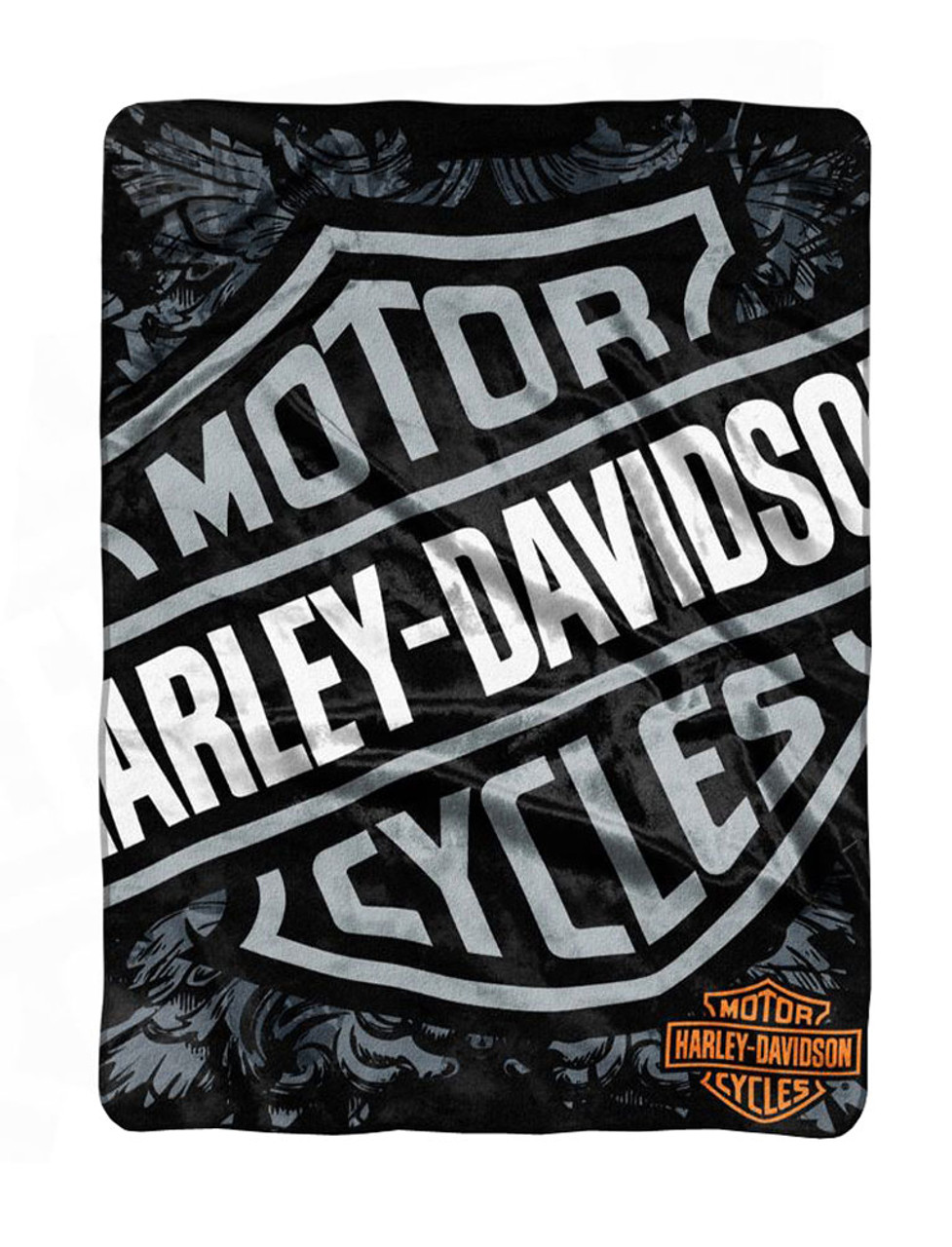 Harley Davidson Raschel Throw Blanket Street Crest Bar Shield Gray NW269194