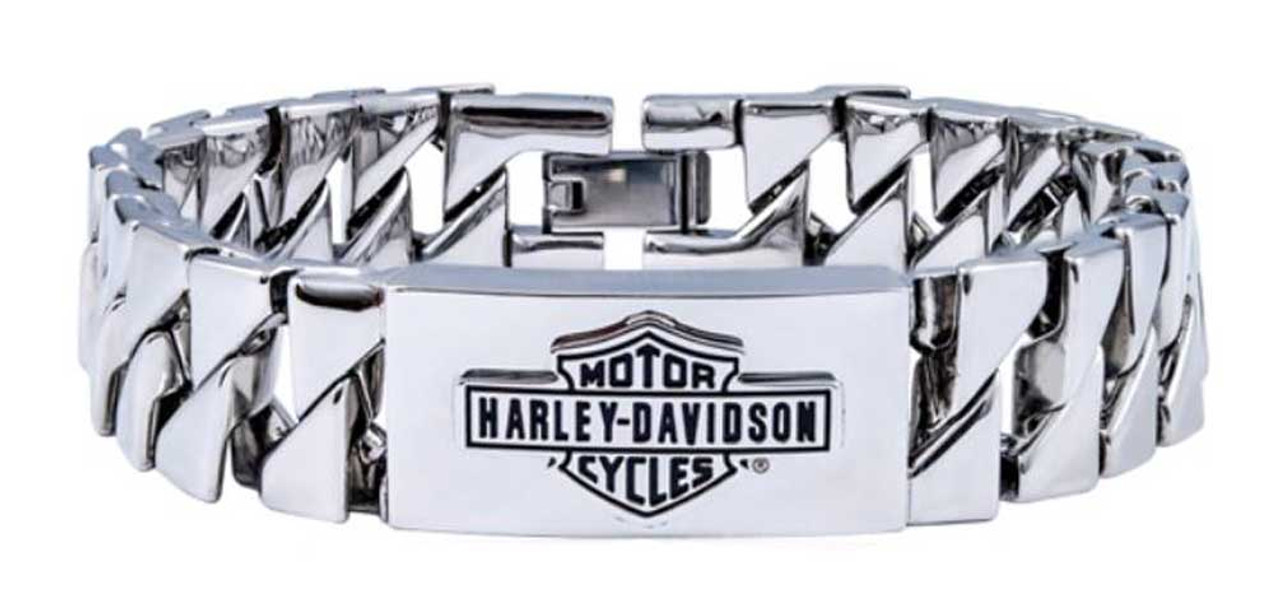 Harley-Davidson® Men's Long Bar & Shield Steel ID Curb Link