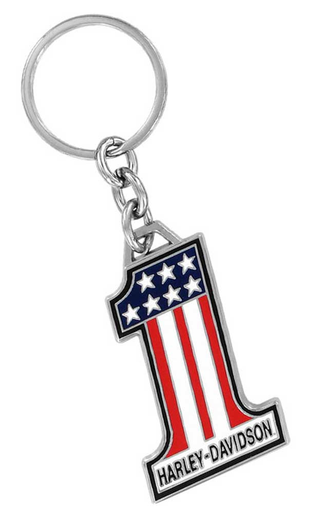 Harley-Davidson® Key Chain, #1 American Flag Metal Key Fob, Silver