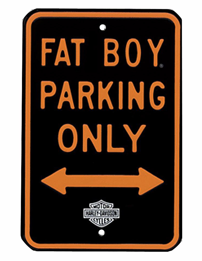 Harley-Davidson® Metal Sign, Embossed Fat Boy Parking Only Sign, Black ...