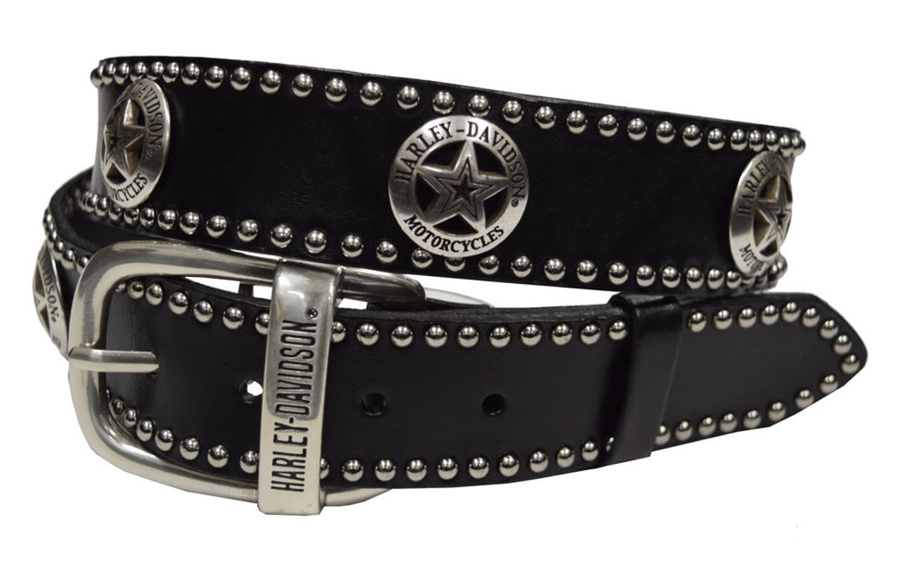 Harley-Davidson® Men's Belt, Sheriff Western Conchos, Black Leather  HDMBT10004